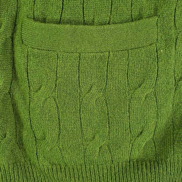 Talbots Cardigan Sweater Size Large L Green Cable Knit Cashmere Pockets - Picture 4 of 9